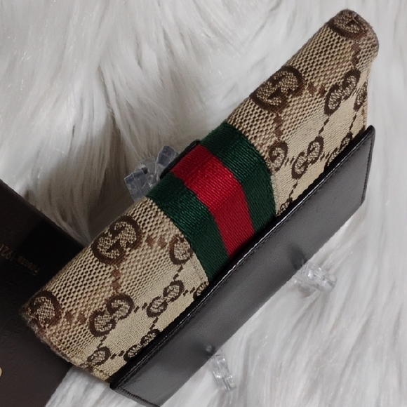 Authentic Gucci GG Canvas Web Sherry Line Jacket Vtg Wallet W Box - Picture 6 of 16